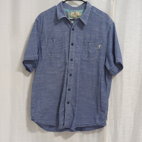 WOOLRICH Men's Buttom Down Shirt XL Blue Short Sleeve Collared Cotton - Picture 1 of 12